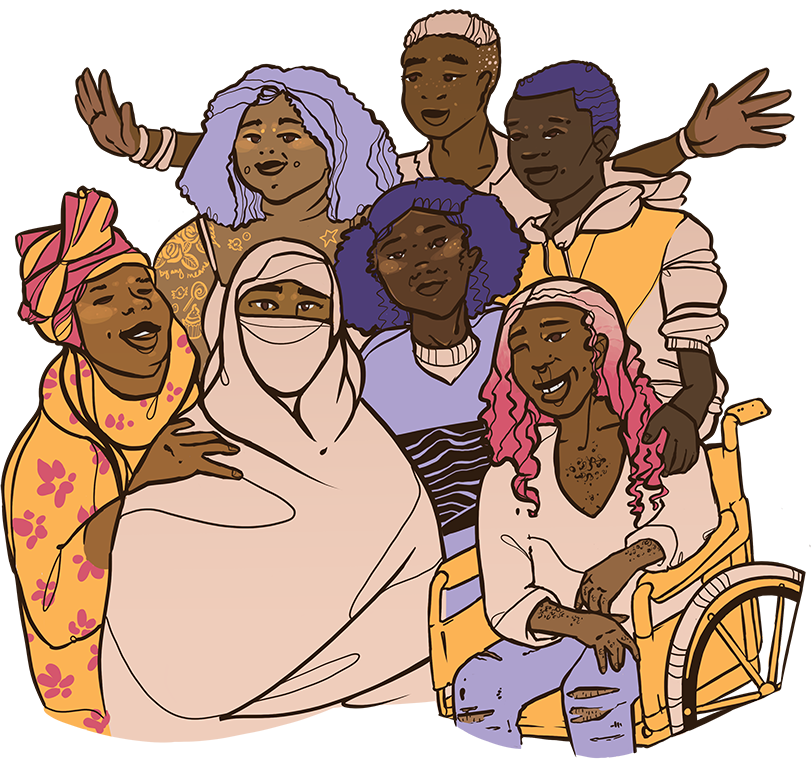 Illustration of a diverse group of smiling black people